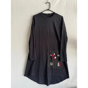 Zara Black shirt Dress Size Small/ Embroidered Patches Dress Long Sleeve